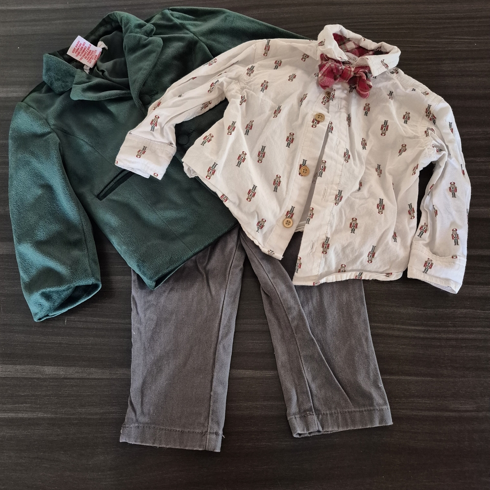 Tommy Bahama Kids Green Jacket, White Nutcracker Print Shirt & Gray Pants Set